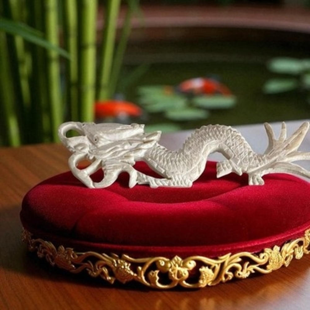 White Chinese Dragon-Shaped Brooch Vintage Asian Pin Excellent Condition